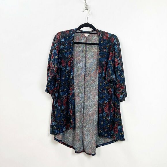 Lularoe Small Womens Unicorn Lindsay Blue Aztec Print Knit Open Front Kimono - Picture 1 of 6